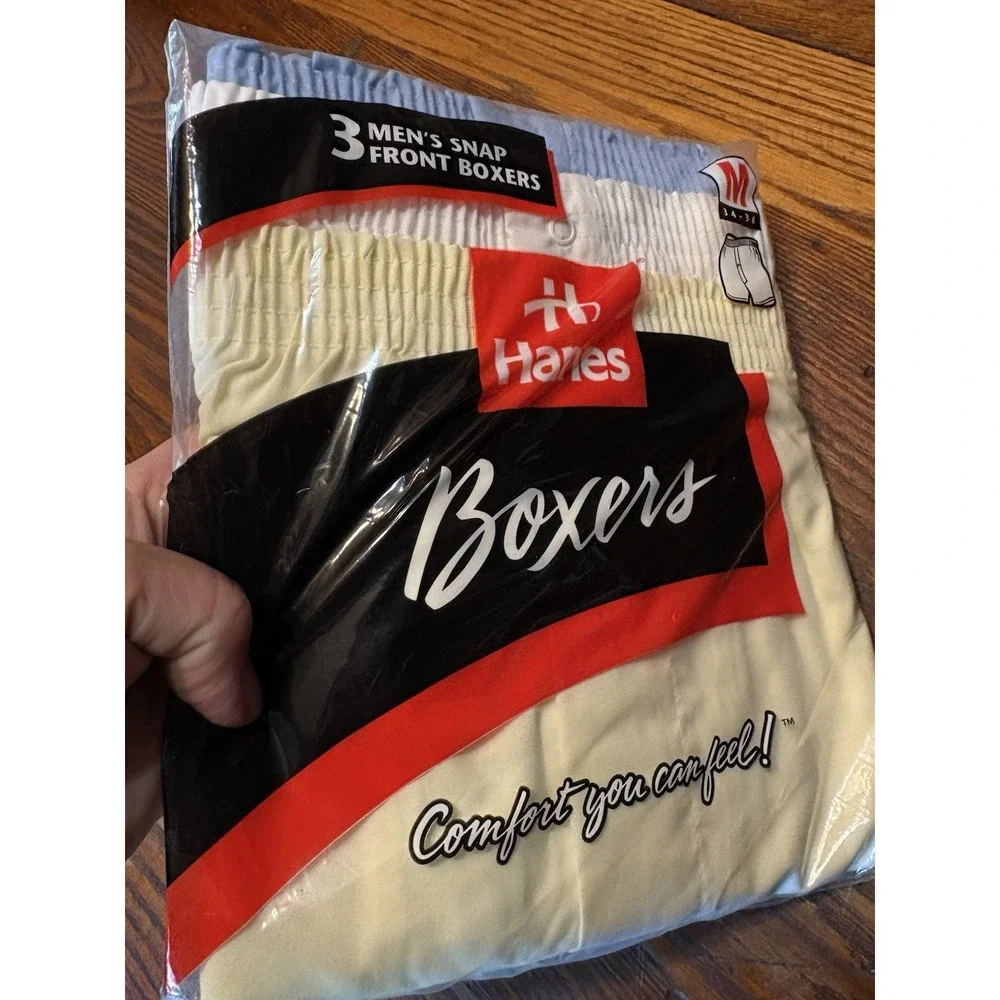 Vintage 1996 Hanes Snap Front Boxers 3 Pack Mens Medium 34-36 Deadstock NOS NIP